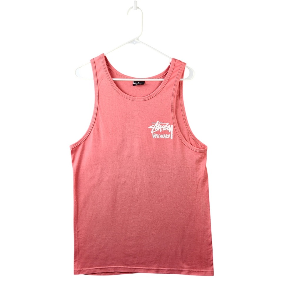 Stussy Vancouver Tank Top Men's Med Coral Graphic Streetwear Logo Cut Tag - Picture 2 of 8
